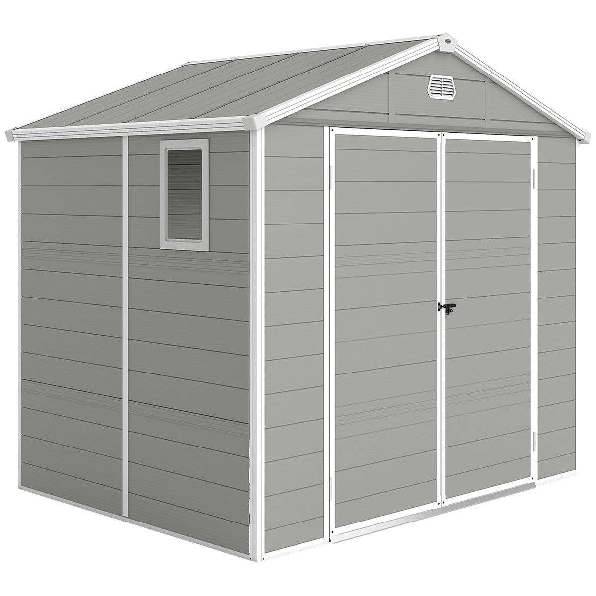 Plastic Garden Storage Shed 8 X 6 Ft Light Grey Aluminium Frame Lockable Door